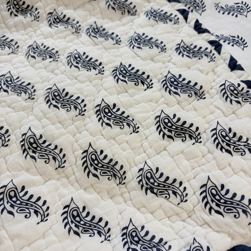 Ballard Designs Pippa Patchwork Euro Shams Blue White Cotton Quilted Paisley (3) - Picture 12 of 16